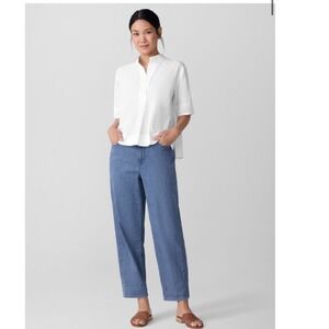 Eileen Fisher Cotton Stretch Denim Jean Lantern Jean Petite Small Barel‎ Taper
